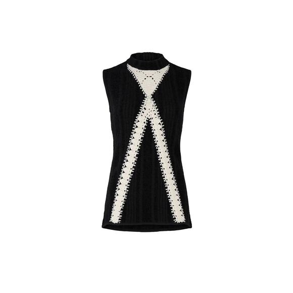 Thakoon Sweaters - Thakoon Collective Crochet Sleeveless Sweater Top Knit Black Cream Velve…